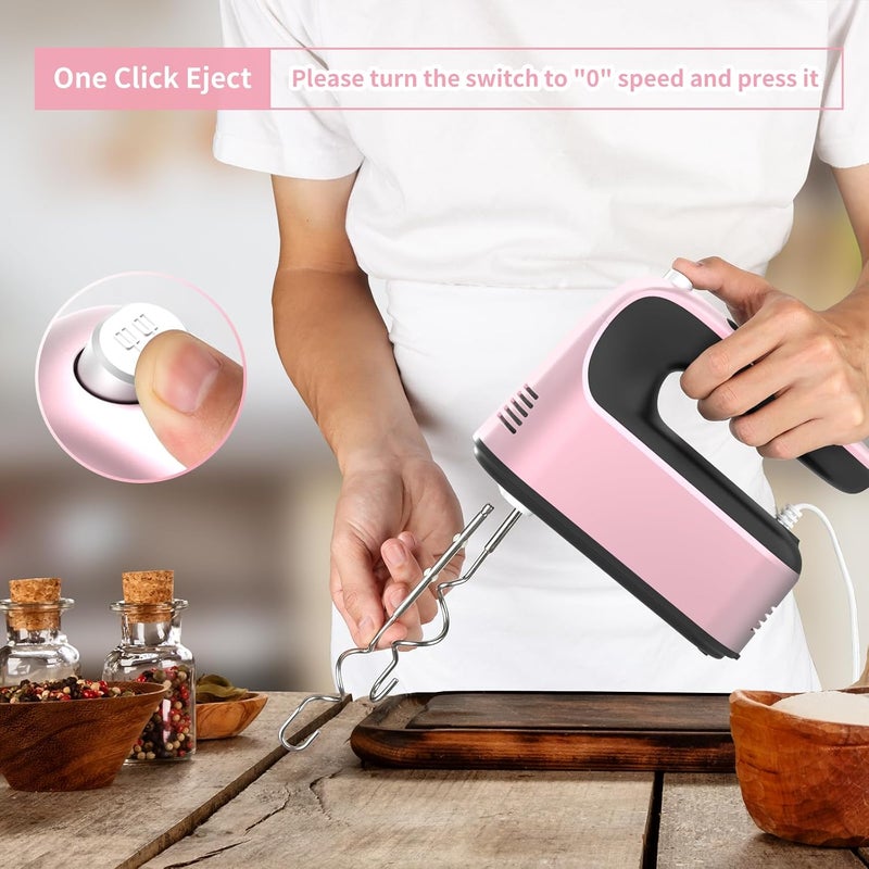 Yomelo 9-Speed Digital Hand Mixer Electric, 400W Powerful DC Motor, Hand Mixer Electric Handheld with Snap-On Storage Case, 5 Stainless Steel Accessories, Beaters, Dough Hooks, Whisk(Rose Gold) - Image 5